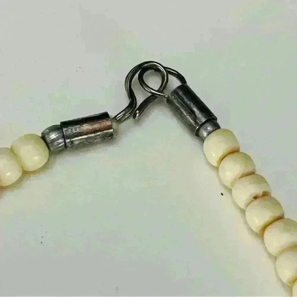 Blue Beaded Necklace - Faux Ivory -Elephant Engraved 11" Costume Fashion Jewelry - Picture 4 of 4